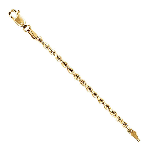 14k Yellow Gold 2.40mm Diamond-Cut Rope Extender Safety Chain, 2.25"