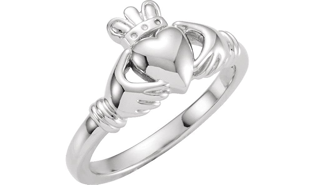 Boy's Girl's 14k White Gold Claddagh Ring, Size 5.75