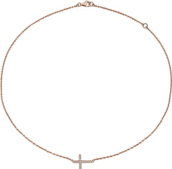 Diamond Sideways Cross 14k Rose Gold Pendant Necklace, 16-18" (1/5 Cttw)