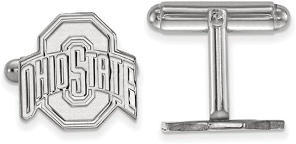 Rhodium-Plated Sterling Silver Ohio State University Cuff Links, 15MM
