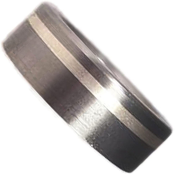 Sterling Silver Pinstripe 7mm Comfort-Fit Brushed Titanium Ring, Size 5.25