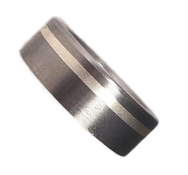 Men's Brushed Titanium with Sterling Silver Inlay 7mm Comfort-Fit Band