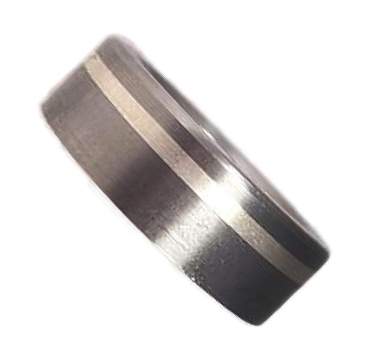 Brushed Satin Titanium, Inlaid Sterling Silver 7mm Comfortt-Fit Ring, Size 10