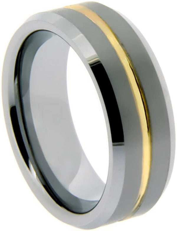 The Men's Jewelry Store (Unisex Jewelry) Comfort Fit Tungsten and Gold IP Satin Brushed Ring, Size 12