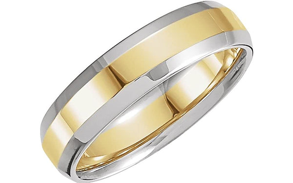 14k White and Yellow Gold Beveled Edge 6mm Comfort-Fit Band