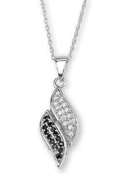 Black and White CZ Graceful Pendant Rhodium Plated Sterling Silver Necklace, 18"