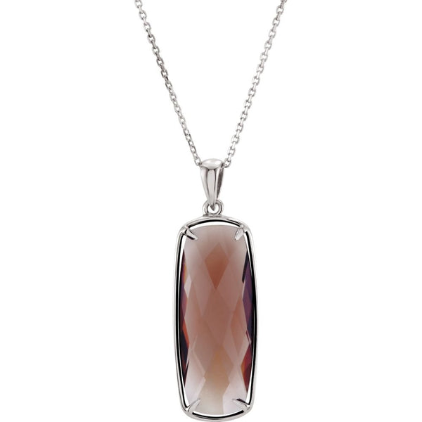 Smoky Quartz Antique Cushion Sterling Silver Necklace, 18"