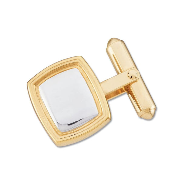 14k Yellow and White Gold Rectangle Cuff Link, Semi-Polished (Single Cuff Link) 14x16MM