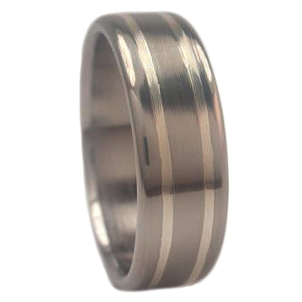 Inlaid Sterling Silver, Brushed Titanium 9mm Comfort-Fit Wedding Band, Size 10