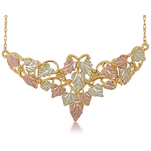 Heart Shape Grape Leaf Pendant Necklace, 10k Yellow Gold, 12k Green and Rose Gold Black Hills Gold Motif, 18"