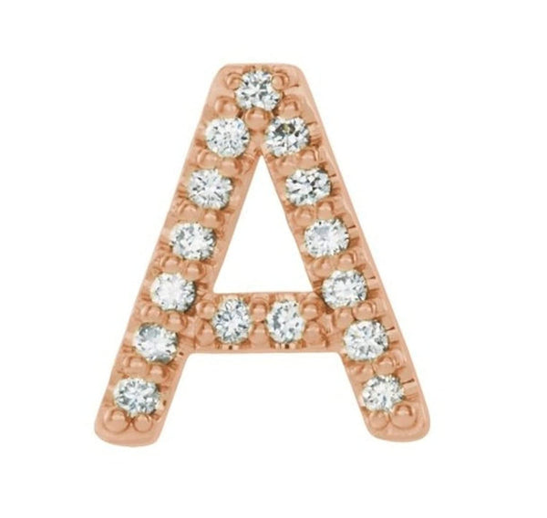 Ave 369 14k Rose Gold Diamond Letter 'A' Initial Stud Earring (Single Earring) (.06 Ctw, GH Color, I1 Clarity)