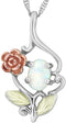 Ave 369 Created Opal Pendant with Rose, Sterling Silver, 12k Green and Rose Gold Black Hills Gold Motif, 18''