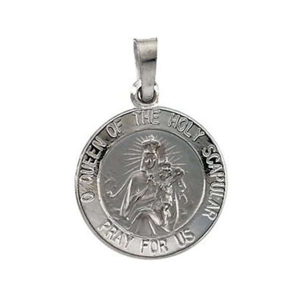 14k White Gold Round Scapular Medal (18 MM)