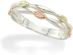 Petite Leaves Ring, Sterling Silver, 12k Gold Pink and Green Gold Black Hills Gold Motif, Size 2.25