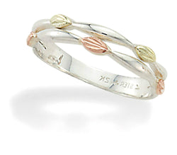 Petite Leaves Ring, Sterling Silver, 12k Gold Pink and Green Gold Black Hills Gold Motif
