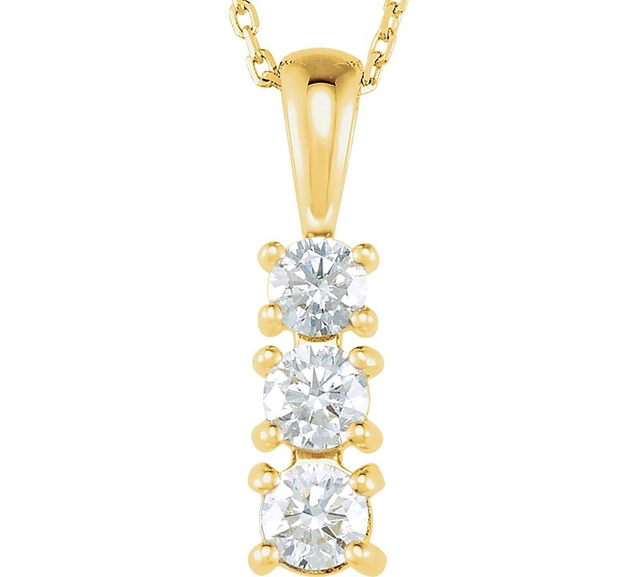 3-Stone Diamond 14k Yellow Gold pendant Necklace, 18" (.50 Ctw, GH, I1)