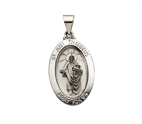 14k White Gold Hollow Oval St. Jude Medal (23.25x16MM)