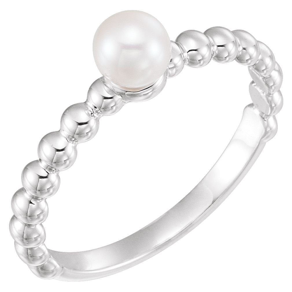 Platinum White Freshwater Cultured Pearl Stackable Beaded Ring (4.5-5mm)