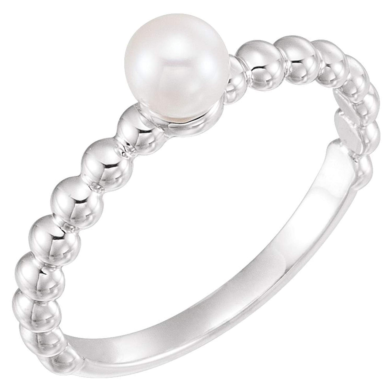 White Freshwater Cultured Pearl Stackable Beaded Ring, Sterling Silver (4.5-5mm)