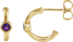 Amethyst J-Hoop Earrings, 14k Yellow Gold