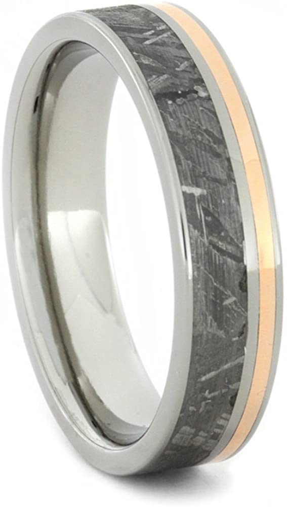 Gibeon Meteorite, 14k Rose Gold 5.5mm Comfort-Fit Titanium Ring, Size 13.5