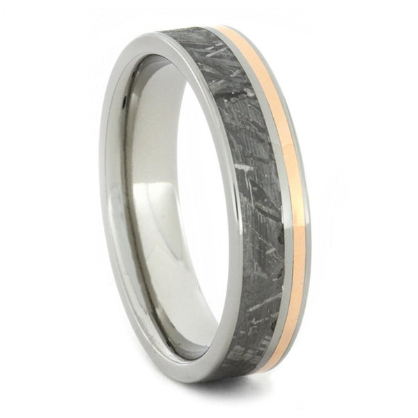 Gibeon Meteorite, 14k Rose Gold 5.5mm Comfort-Fit Titanium Ring
