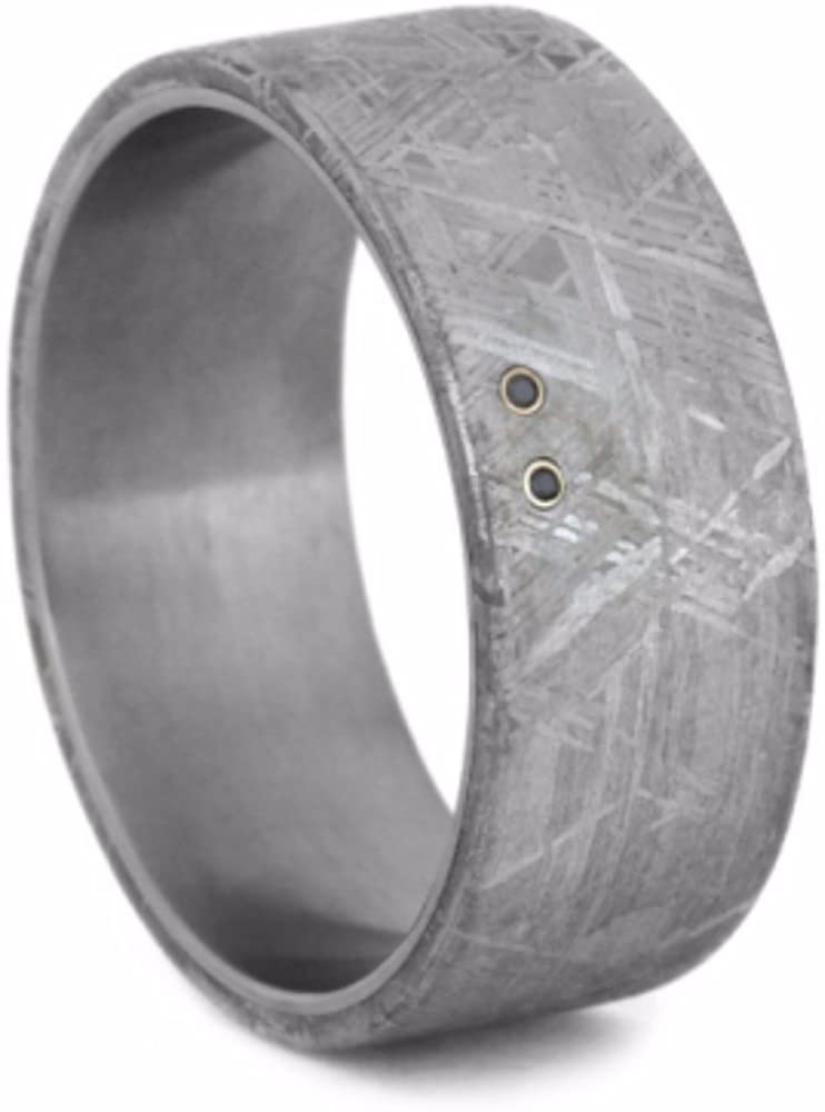 The Men's Jewelry Store (Unisex Jewelry) 2-Stone Black Diamond, Gibeon Meteorite 10mm Comfort-Fit Matte Titanium Wedding Band