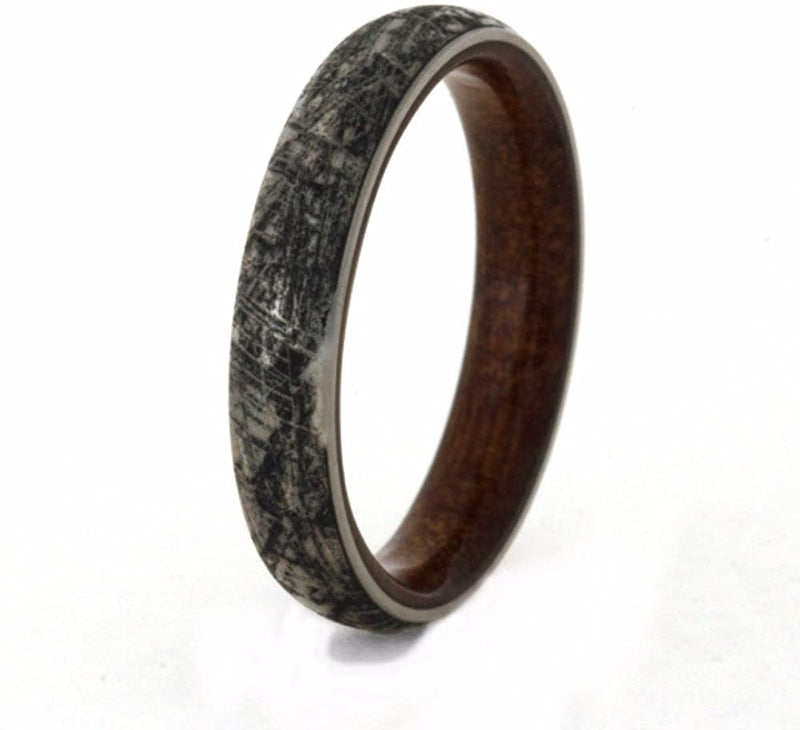 Mimetic Meteorite, Kauri Wood 4mm Comfort-Fit Matte Titanium Wedding Band Size 15.5