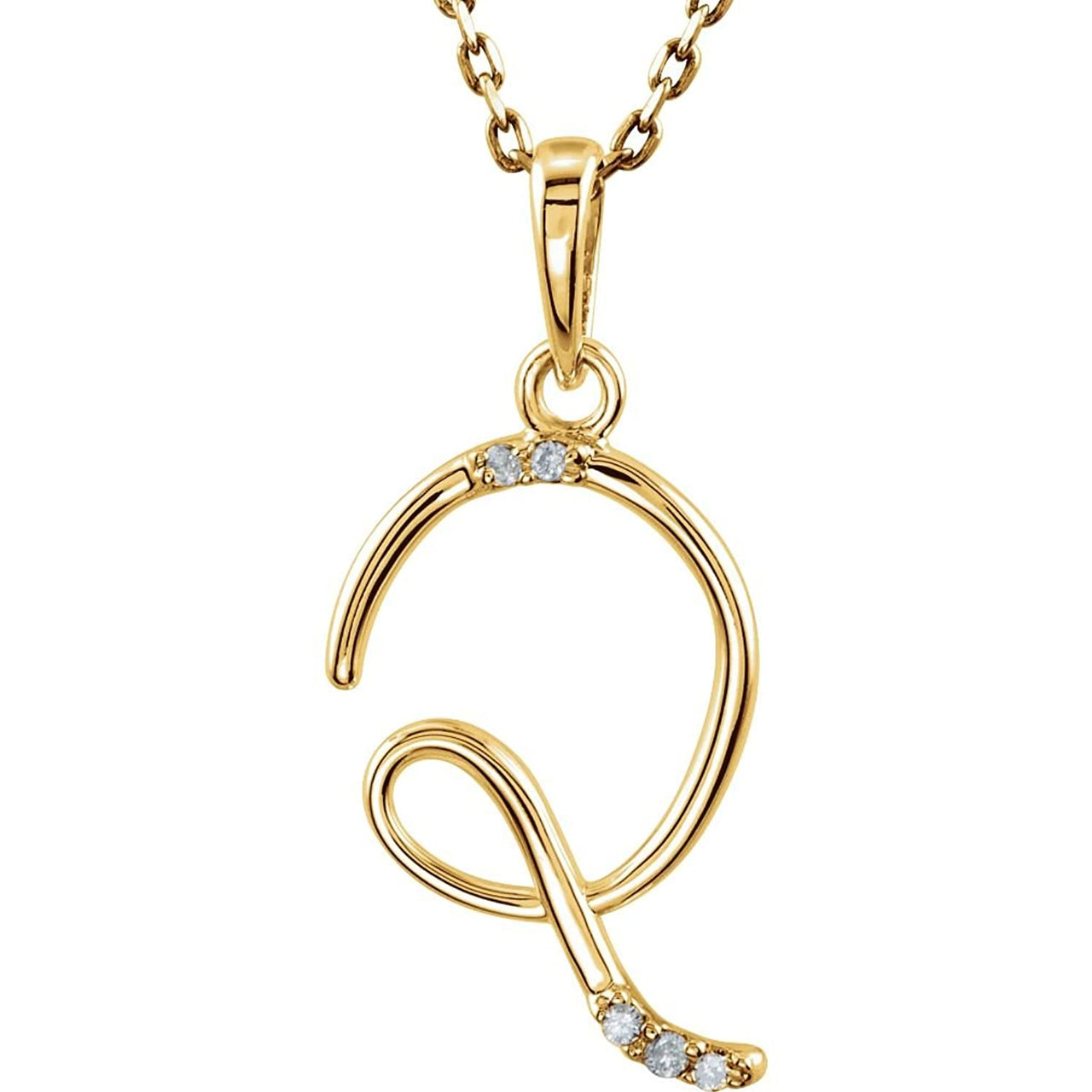 5-Stone Diamond Letter 'Q' Initial 14k Yellow Gold Pendant Necklace, 18" (.03 Cttw, GH, I1)