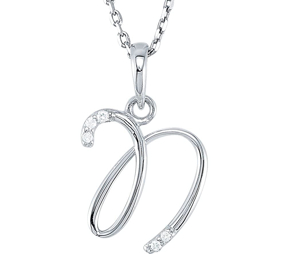 5-Stone Diamond Letter 'N' Initial Sterling Silver Pendant Necklace, 18" (.03 Cttw, GH, I2)