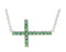 Green CZ Sideways Cross Rhodium-Plated Sterling Silver Necklace, Adjustable 16-18"