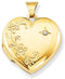 14k Yellow Gold Four Picture Diamond and Flower Heart Locket (.01 Ct, G-I Color, I1 Clarity)