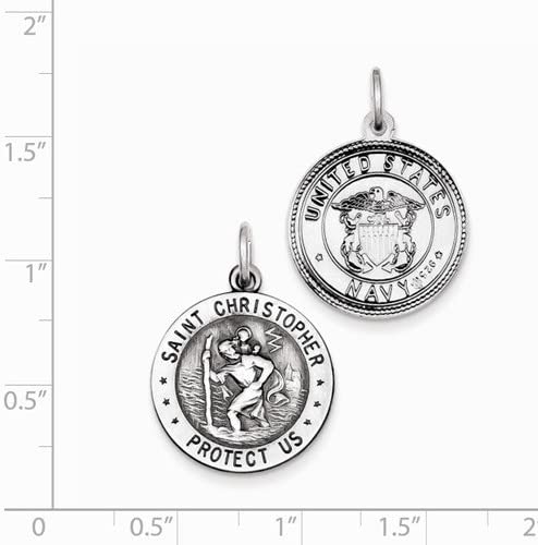 Sterling Silver St. Christopher US Navy Medal Pendant (25X20 MM)