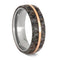 Deer Antler, Black Ash Burl Wood, 14k Rose Gold Comfort-Fit Titanium Couples Wedding Band Set