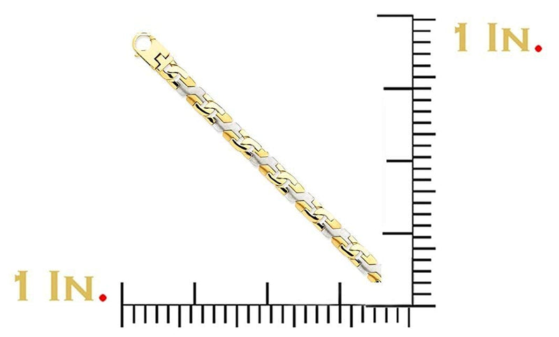 Men's Two-Tone 14k Yellow and White Gold 8.35mm Link Bracelet, 9"
