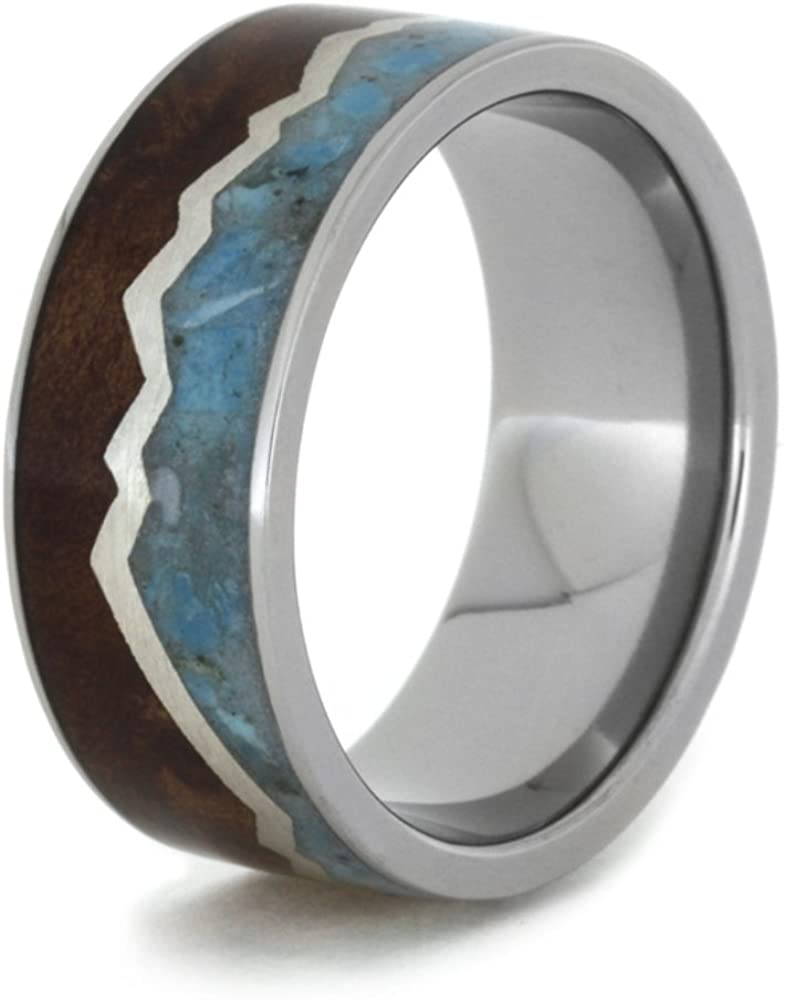 Redwood Mountain Design, Turquoise Sky, Sterling Silver 9mm Comfort-Fit Titanium Wedding Band, Size 7.75