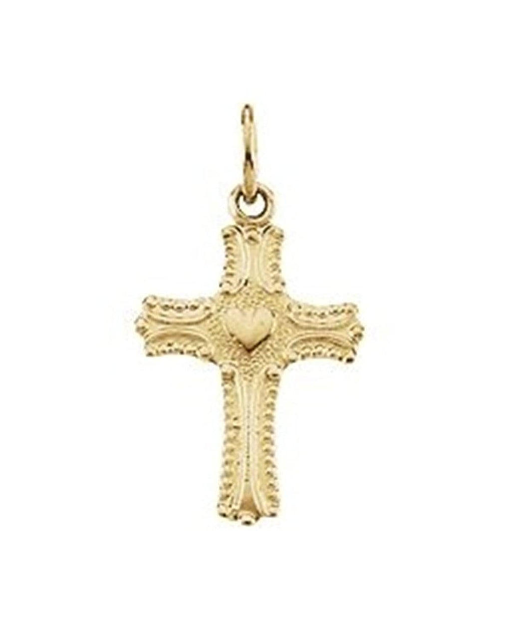 Youth Cross with Heart 14k Yellow Gold Pendant (13X10MM)