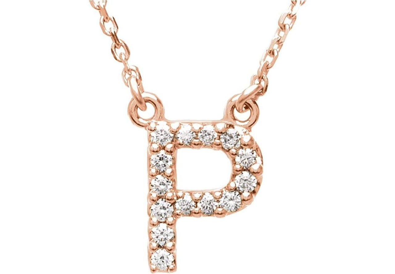 14k Rose Gold Diamond Initial 'P' 1/8 Cttw Necklace, 16" (GH Color, I1 Clarity)