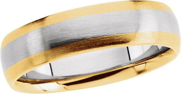 14k Yellow and White Gold Brushed-Satin 6mm Comfort-Fit Two-Tone Band