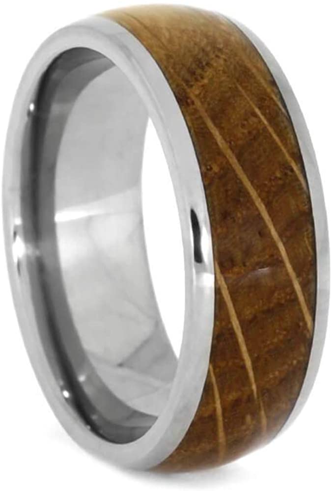 Whiskey Barrel Oak Wood 8mm Titanium Comfort-Fit Band, 14