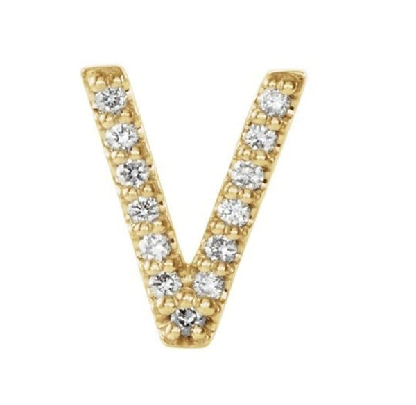 14k Yellow Gold Gold Diamond Letter 'V' Initial Stud Earring (Single Earring) (.04 Ctw, GH Color, I1 Clarity)