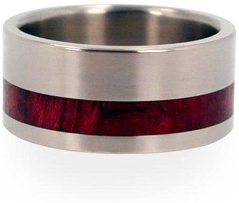 Interchangeable Redwood Inlay 10mm Comfort Fit Brushed Titanium Ring, Size 12.75