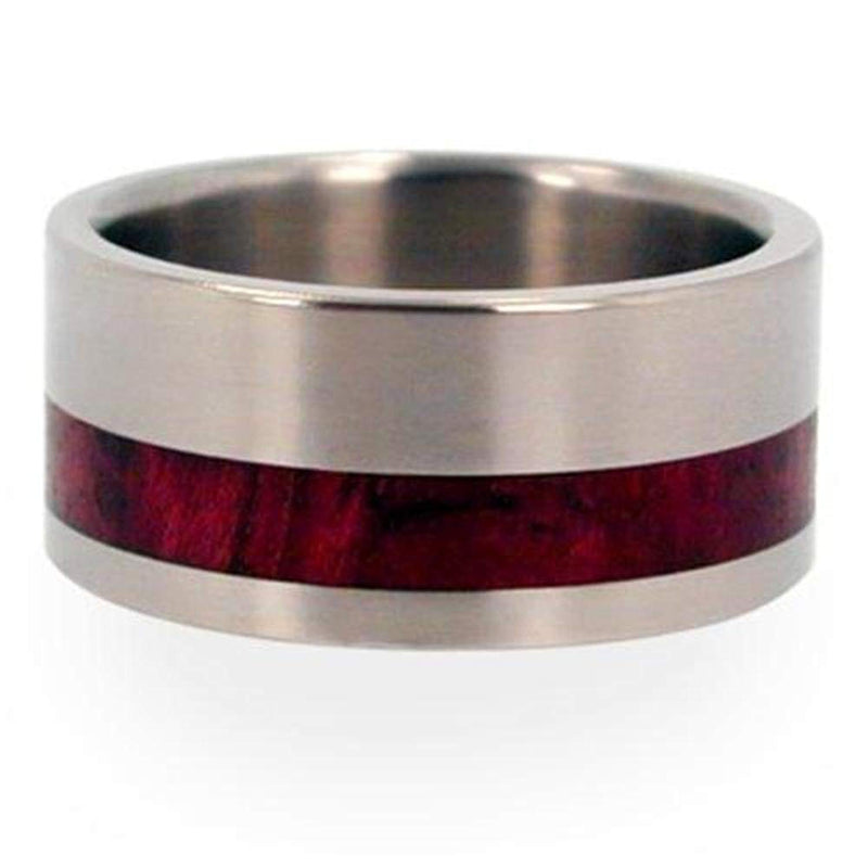 Interchangeable Redwood Inlay 10mm Comfort Fit Brushed Titanium Ring, Size 11.25