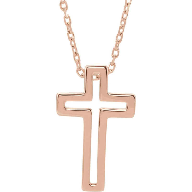 Open Cross 14k Rose Gold Necklace, 18" (15.70X9.90 MM)