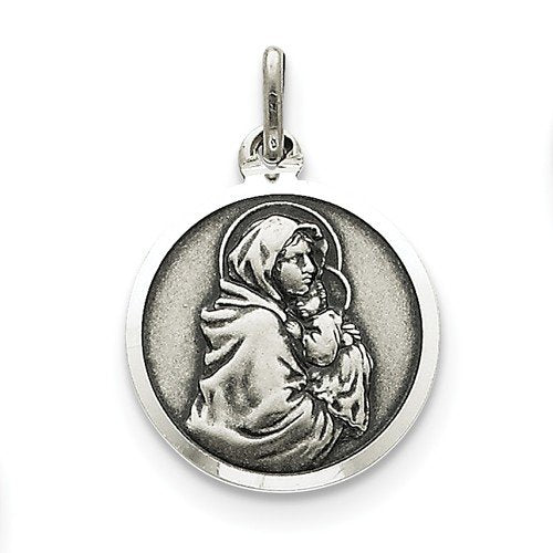 Sterling Silver Antiqued Madonna And Child Medal (26X16MM)