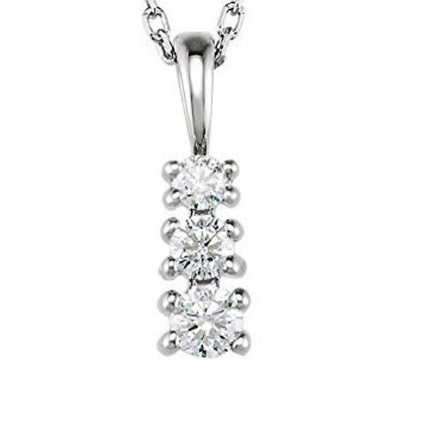 3-Stone Diamond Rhodium-Plated 14k White Gold Pendant Necklace, 18" (1/3 Ctw, GH, I1)