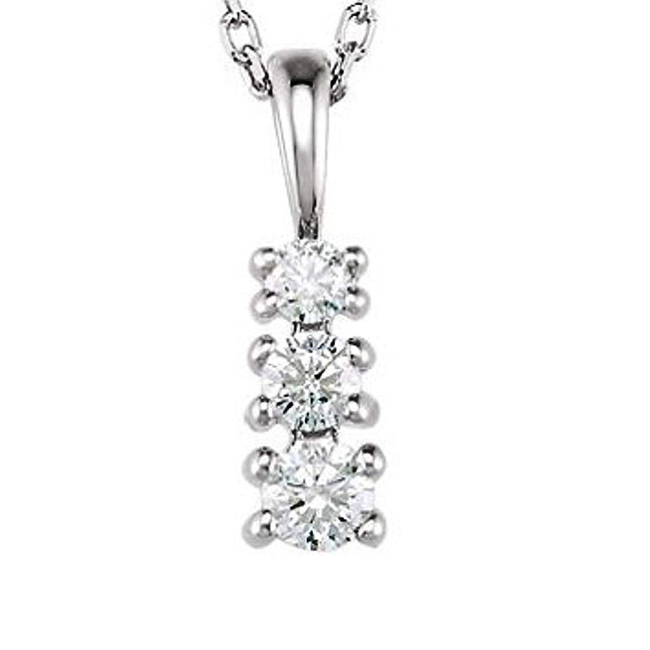 3-Stone Diamond Rhodium Plated 14k White Gold Pendant Necklace, 18"(1/6 Ctw, GH, I1)