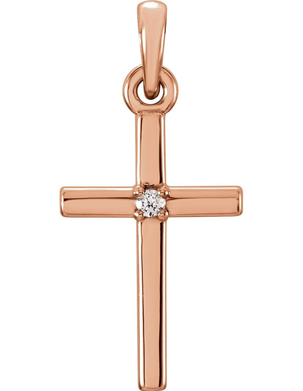 Diamond Inset Cross 14k Rose Gold Pendant (.01 Ct, G-H Color, I1 Clarity)