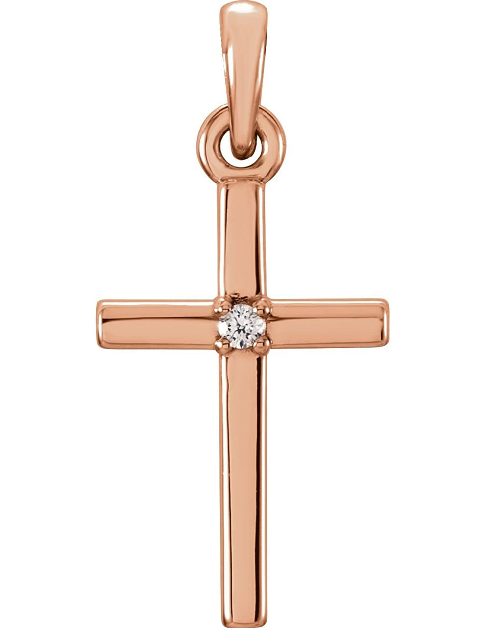 Diamond Inset Cross 14k Rose Gold Pendant (.015 Ct, G-H Color, I1 Clarity)