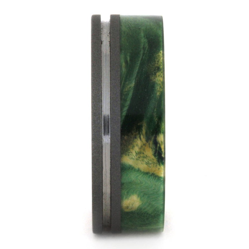 Green Box Elder Burl 8mm Comfort-Fit Sandblasted Titanium Band